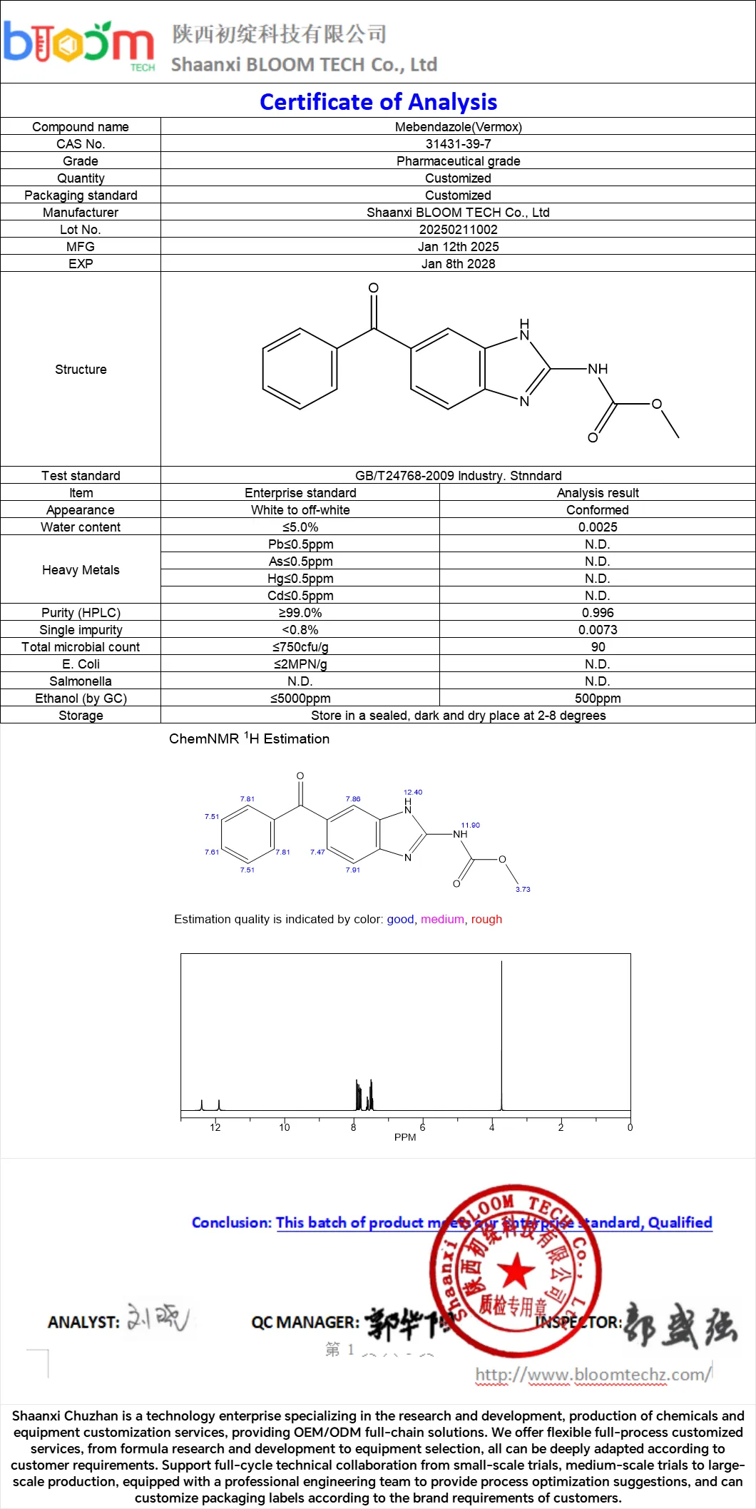 vermox COA | Shaanxi BLOOM Tech Co., Ltd vermox COA | Shaanxi BLOOM Tech Co., Ltd